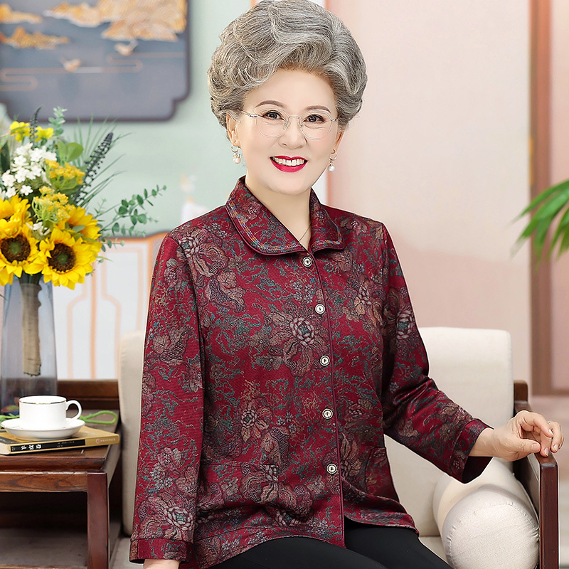 奶奶装春秋款长袖衬衫外套老年女装妈妈衬衣大码宽松老人衣服太太|undefined