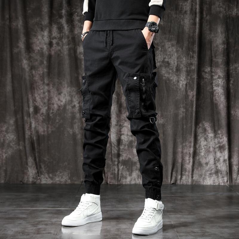 Spring and Autumn Trendy Men's Cargo Pants Slim Fit Jogger Stylish Long Pants American Style Multi-Pocket Tapered 2024 Black Pants
