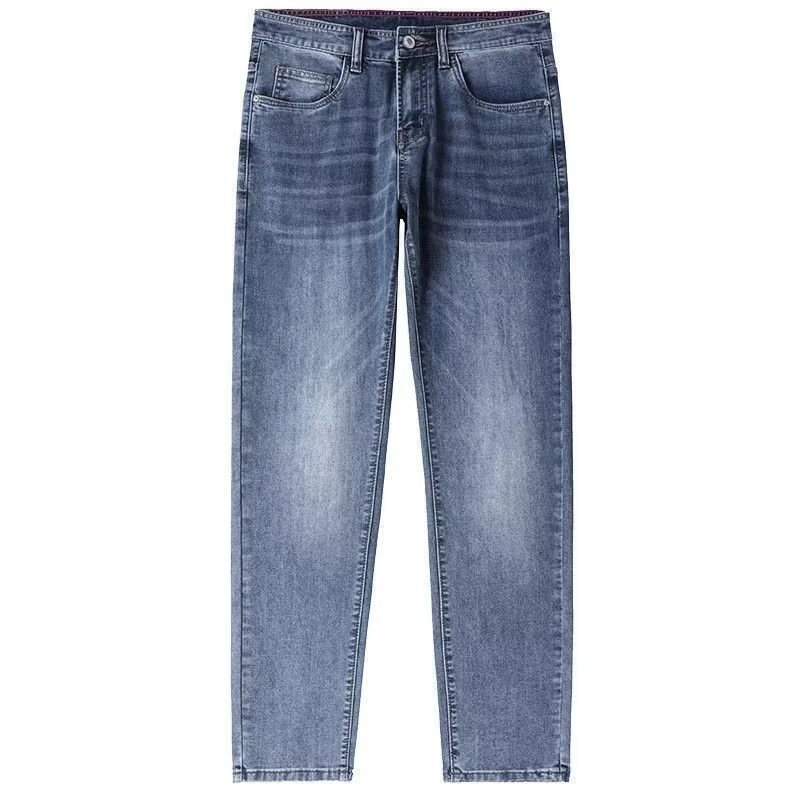 シャツレス服飾ストレッチデニムパンツメンズ秋薄手ファッションカジュアルトレンドアイスシルク涼感メンズスリムフィットロングパンツ|undefined