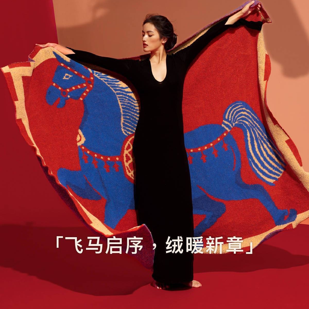 Year of the Horse New Year Half-Velvet Blanket Can Be Customized with Logo, Annual Meeting Benefits, Gift for Customers, Factory Source, High-End Gift Box Packaging