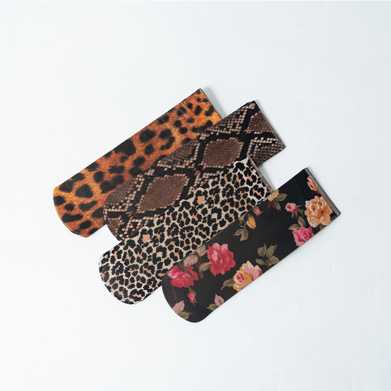Funny Flower Leopard Nylon Crew Socks display picture 3