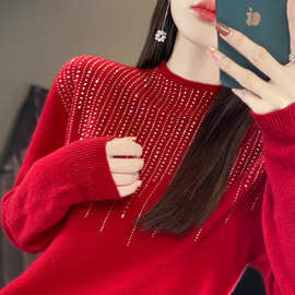 2024迎春新年限定新款小众烫钻系列合集女士羊毛衫喜庆红色上衣