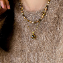 虎眼石串珠秋冬叠戴项链女高级感轻奢小众毛衣链复古气质装饰配饰