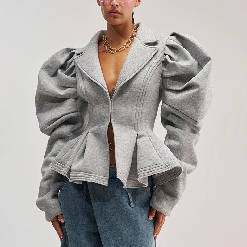Stylish European and American-style tops for women, 2026 autumn new collection, featuring trendy pleated designs and oversized puff sleeves Stylish European and American-style tops for women, 2026 autumn new collection, featuring trendy pleated designs and oversized puff sleeves