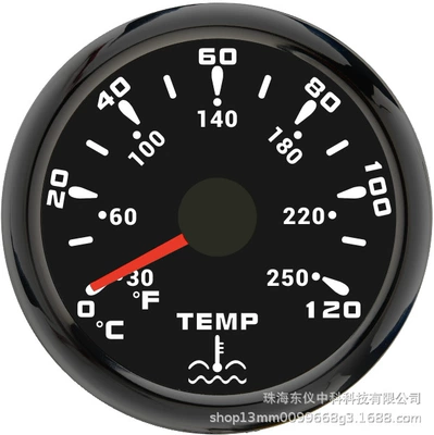 automobile instrument: color backlight 85mm0-200kmh - water-temperature-meter-black-background-with-black-edges