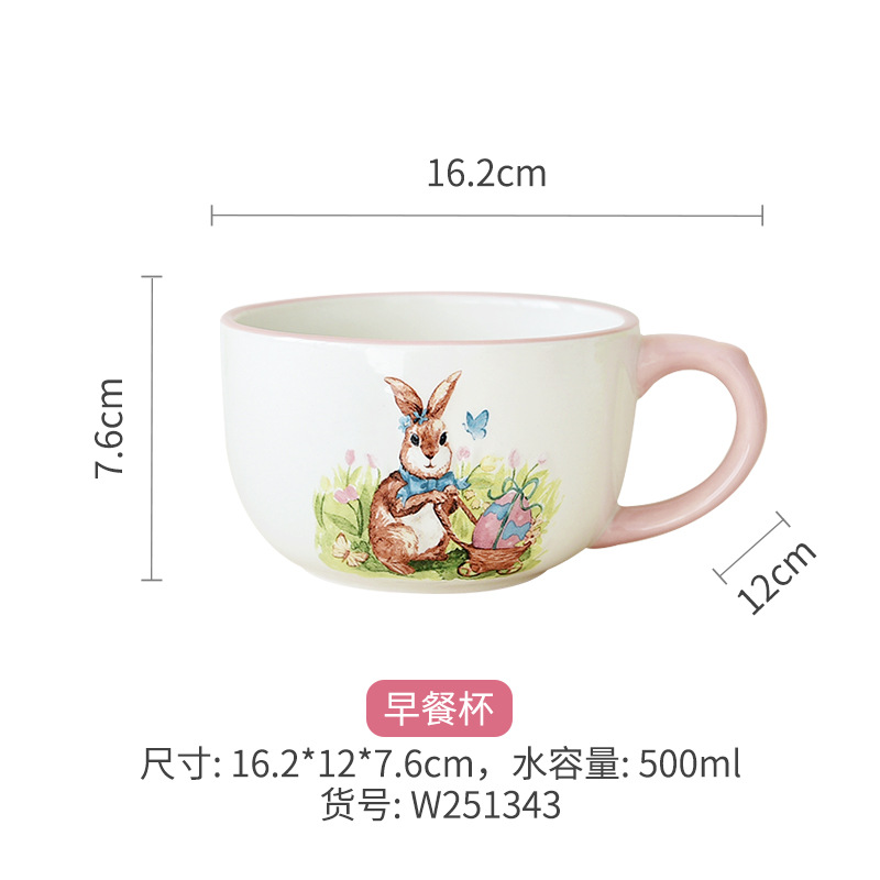 Cerámica de Pascua dibujos animados conejo cubiertos adornos encantadores set de platos para el hogar nuevos productos en stock