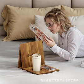 竹制桌面阅读架楠竹三角形书签实木桌面手机支架床头多用途收纳架