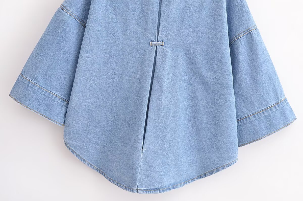 Women's Casual Denim Shirt And Pants Set Wide Sleeve Top with Relaxed Fit Jeans Korean Inspired Outfit for Spring_ecoleips.com