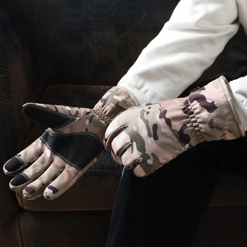 Guantes de esquí de algodón para hombres a prueba de viento y a prueba de frío con forro de lana engrosada pantalla táctil táctica invierno guantes cálidos