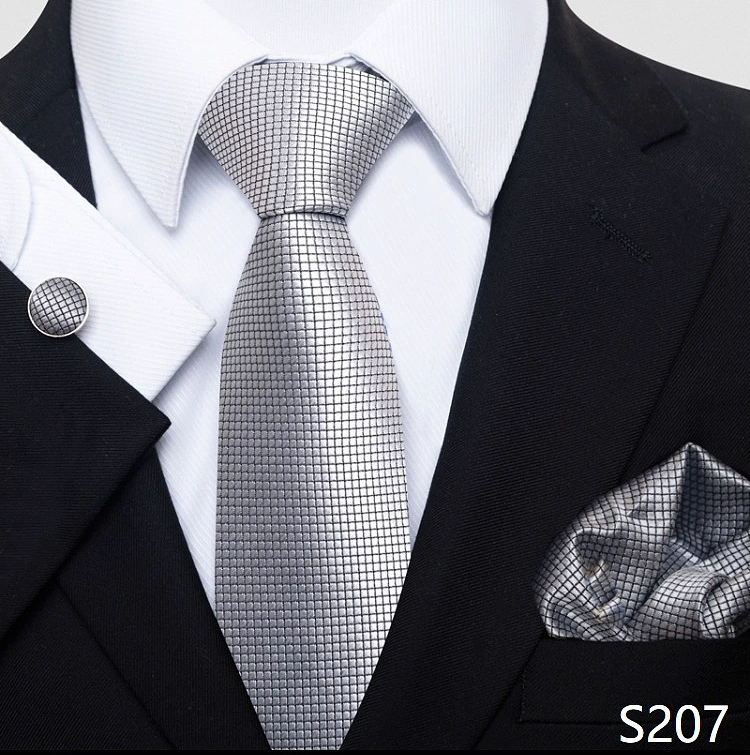 Ready stock solid color polka dot plaid tie wholesale solid color men's tie tie cufflinks pocket square set 8cm