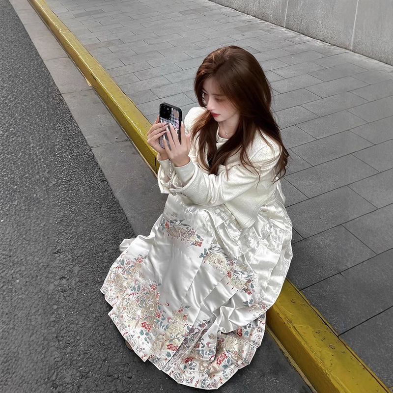 プラスサイズファットmm婦人服新中国風漢服馬面スカートスーツ女性2025春改良ジャケット2点セット|undefined