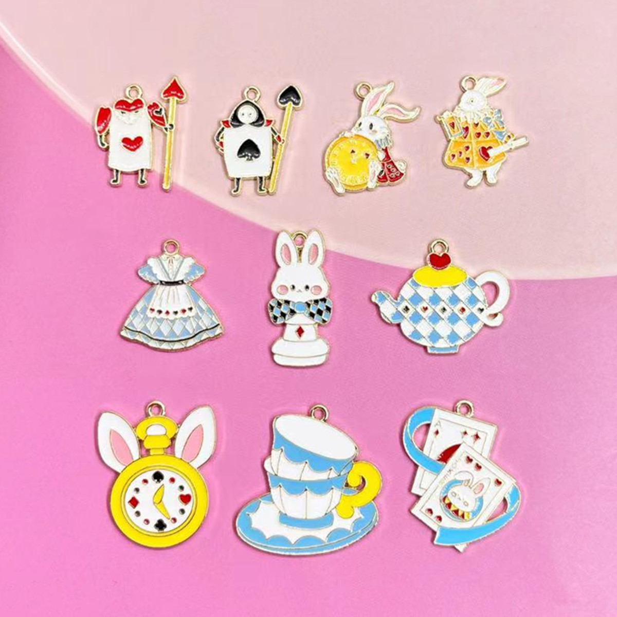 European and American Cartoon Alice in Wonderland Pocket Watch Rabbit Poker Guardian Alloy Oil Dropping DIY Jewelry Accessories