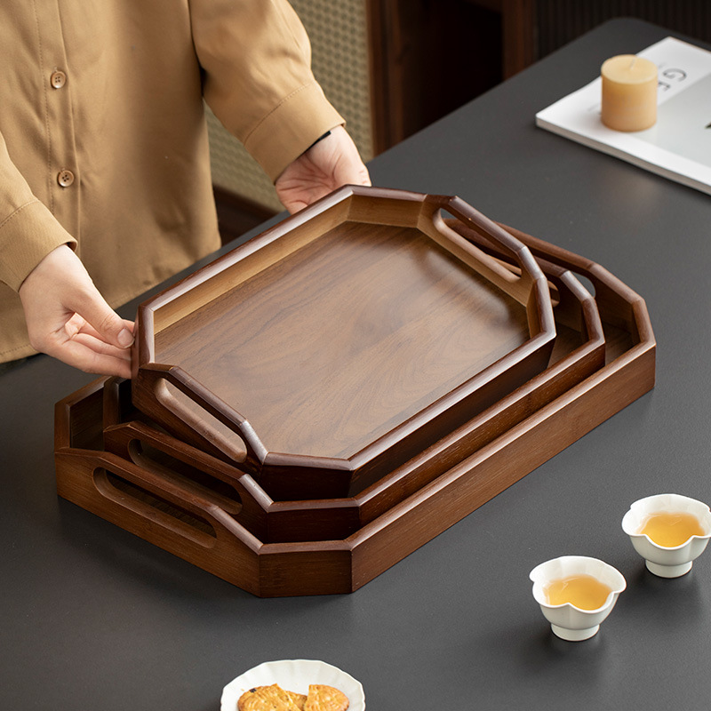 New Chinese Style Colored Bamboo Tray Tea Set Fruit Bread Pastry Creative High-End Handle Tray Tea Tray
