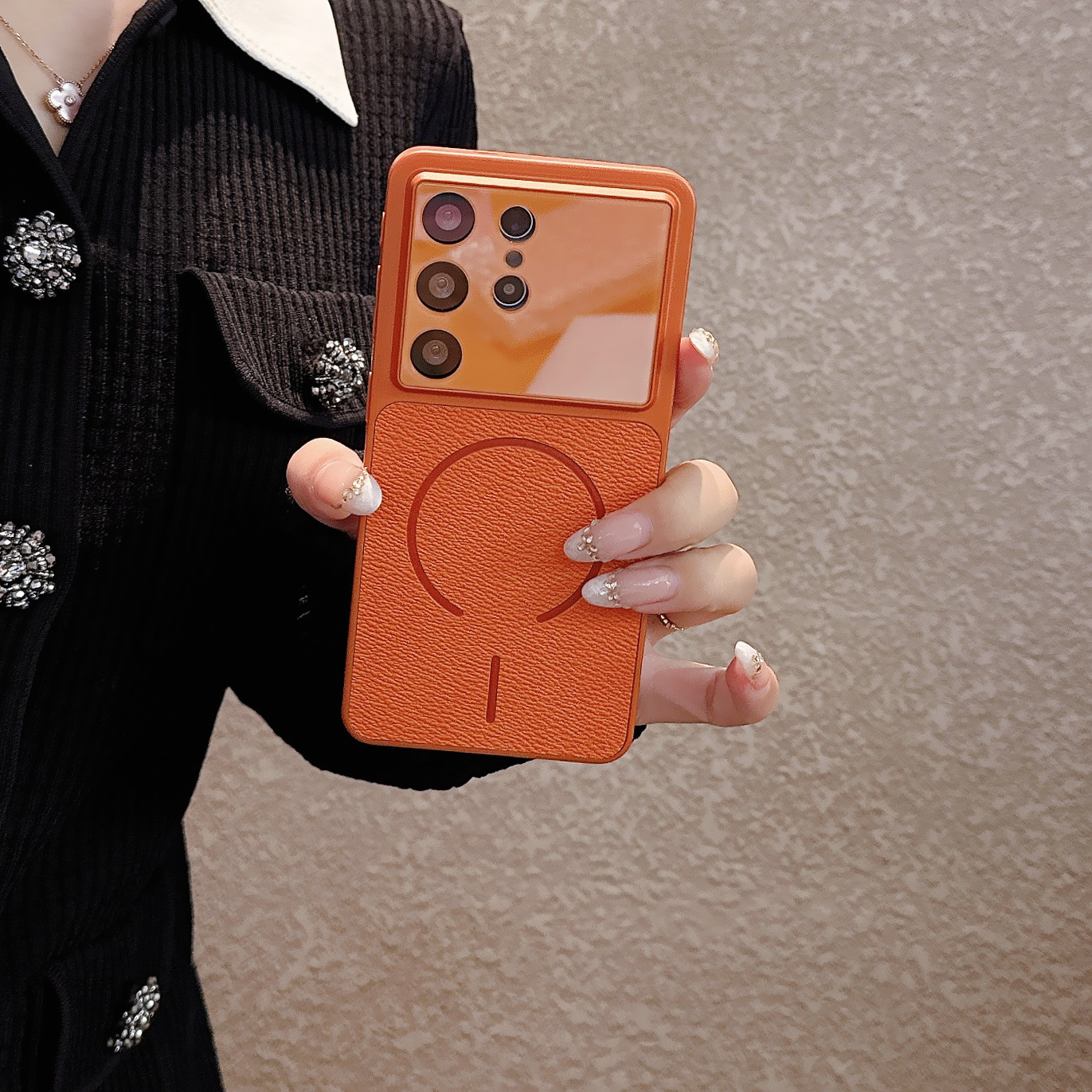 Magnetic Phone Case V-pattern Stylish Protective Cover For Galaxy_voghion.com
