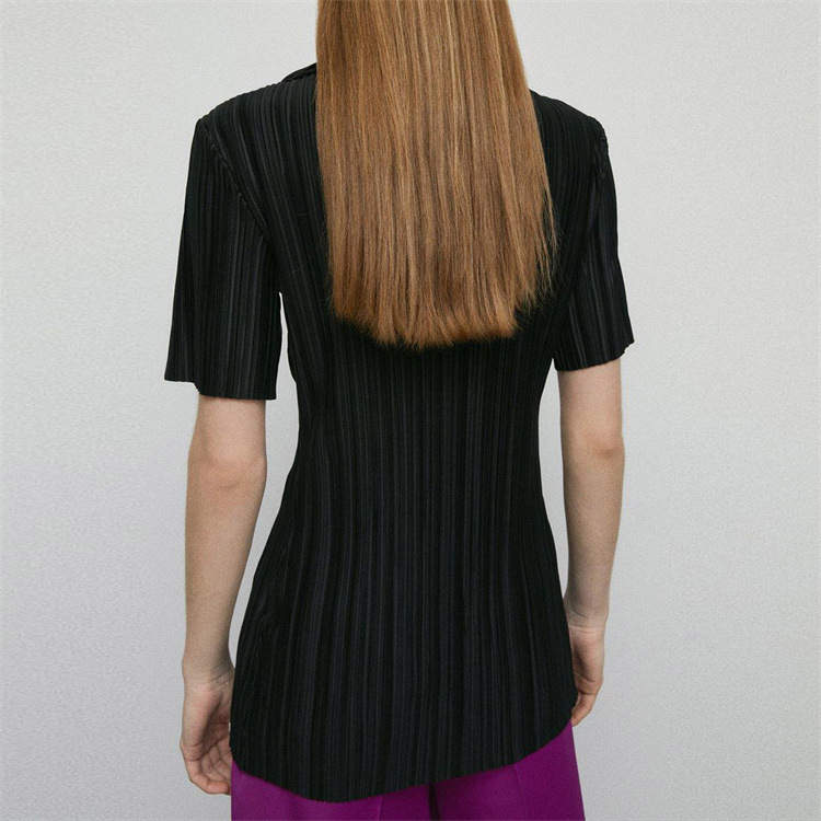 Summer Short Sleeve Loose Pleated Straight Leg Pants Two-Piece Set Sexy Complex Set Collar Sexy Set