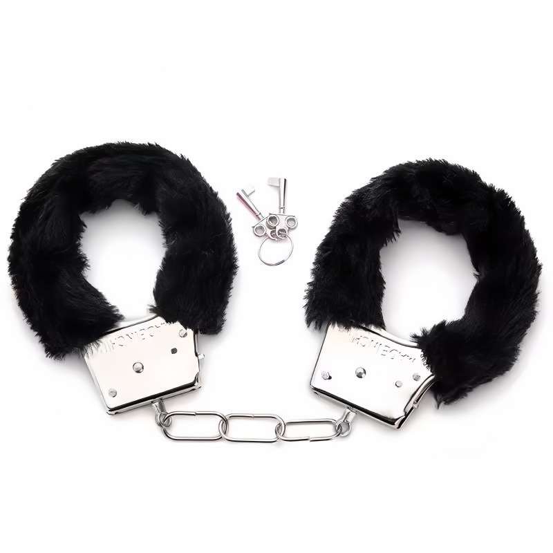 Plush Couple’s Bed Restraint Set with Metal Handcuffs and Straps — detail image 1