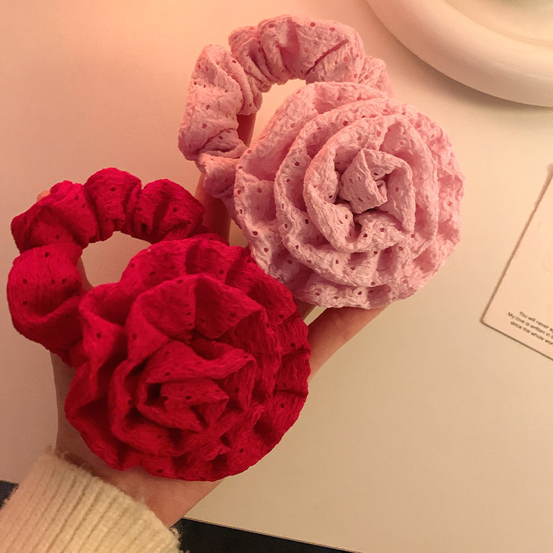 Romántico y cálido ~ Flor roja, lazo para el cabello del intestino grueso, sentido de alto nivel femenino, cuerda para el cabello de año nuevo, cuerda para el cabello, accesorios para el cabello del mismo estilo de celebridades de Internet