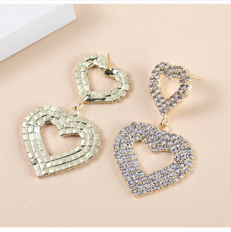 Lady Heart Shape Metal Rhinestones Earrings display picture 3
