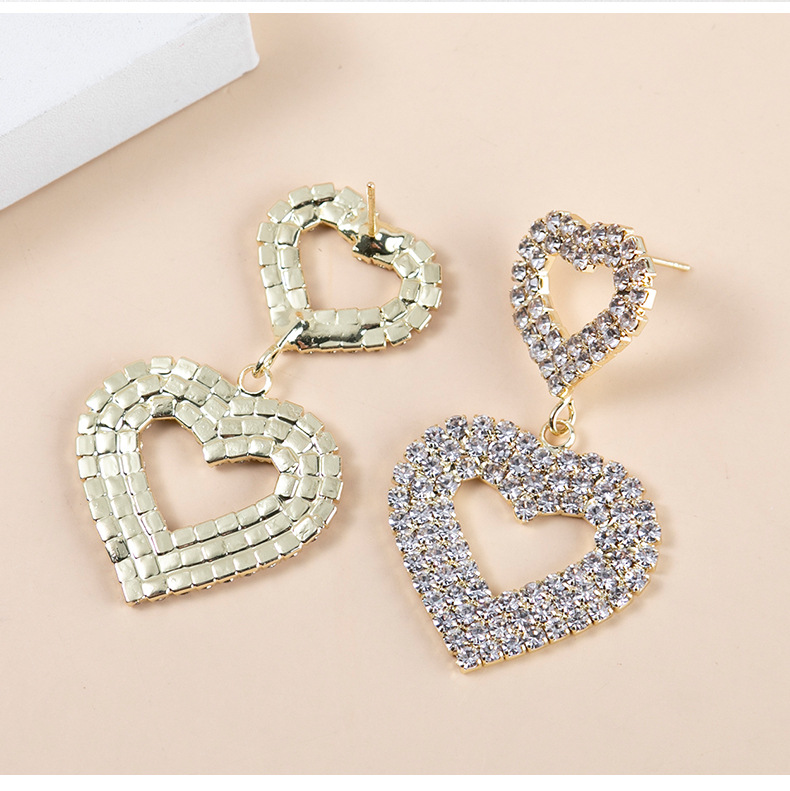 10g Weight Earrings Event & Party Supplies 316 Stainless Steel Ear Needle Material Rhinestones Inlay Material Earrings Classification Daily Occasion Metal Material Heart Shape Pattern Women'S Gender Lady Heart Shape Metal Rhinestones Earrings 2