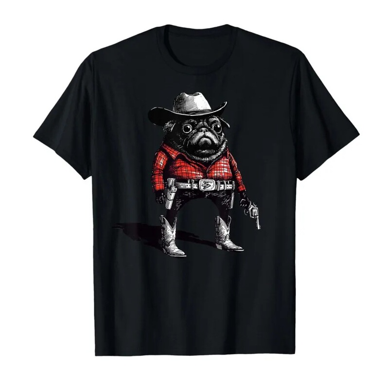 Cowboy Pug Funny Western Costume Red Pug Cowboy Terrier T-Shirt, Men's and Women's Short Sleeve T-Shirt