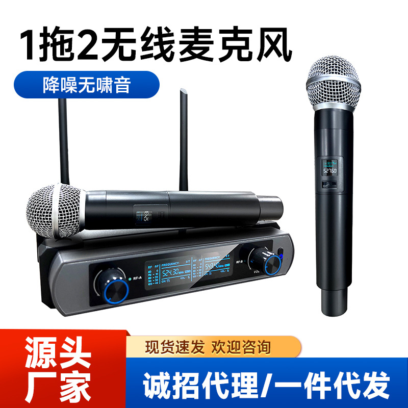 Professional Wireless Microphone Uhf One-To-Two Ktv Conference Microphone Outdoor Stage Performance Karaoke Dynamic Microphone