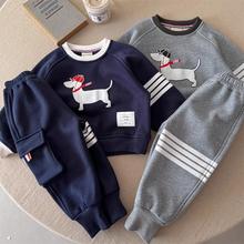 现货秒发！儿童加绒套装2024冬款男童运动装宝宝可爱小狗两件套潮