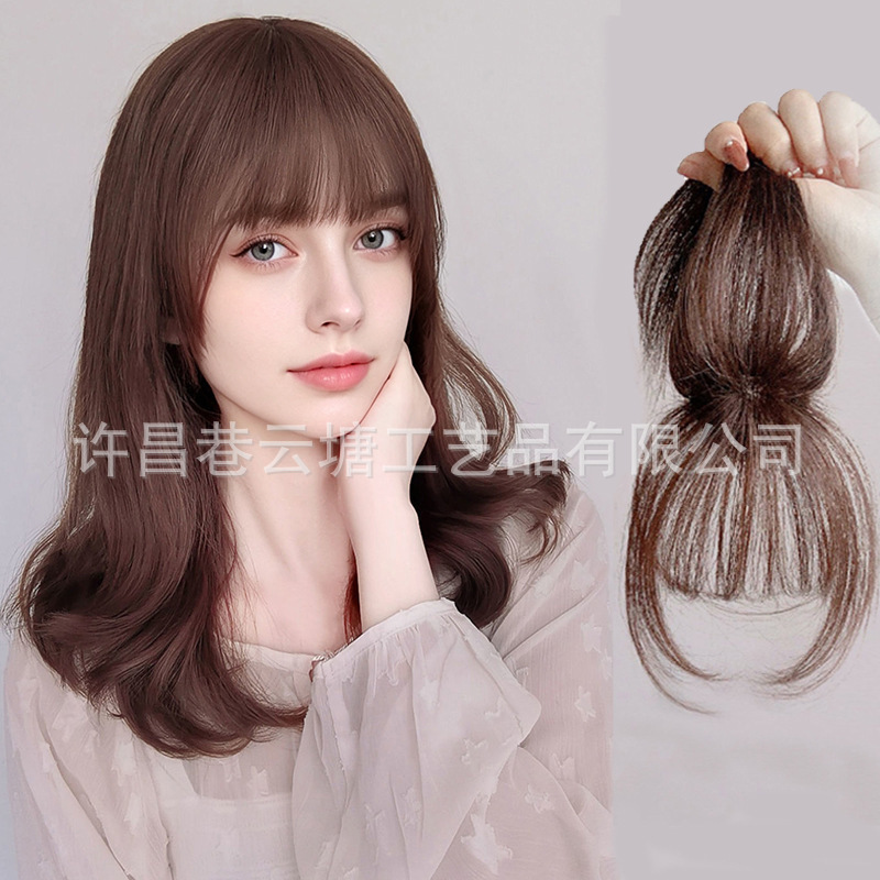 3D French-Style Air Bangs Hairpiece for the Top of the Head, Natural Seamless Invisible Internet Celebrity Realistic Hair Fake Bangs Hairpiece