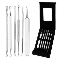 Stainless steel blackhead needle set with skin-friendly case, mirror, portable and anti-slip, blackhead, pimple, acne needle, cell tweezers