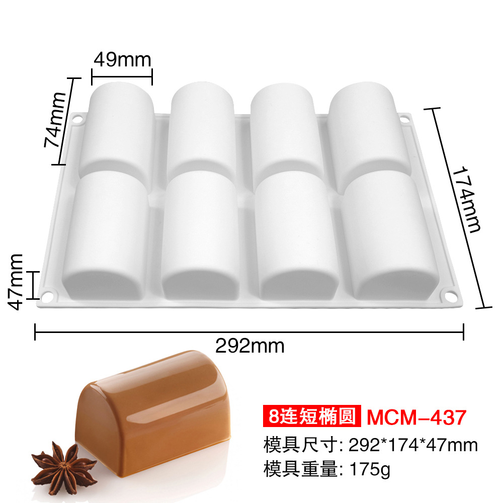 Refinado largo mousse pastel molde colección francés postre sándwich molde de silicona cilindro ovalado crujiente salchicha molde