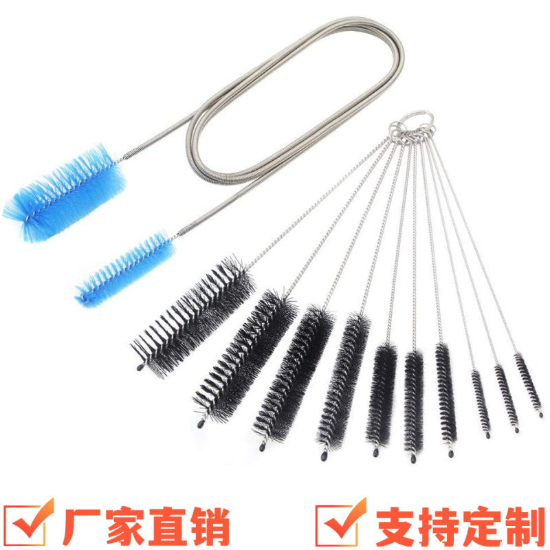 En stock cepillo de tubería de tanque de peces cepillo de resorte de acero inoxidable de doble cabeza entrada y salida de acuario cepillo de limpieza cepillo de paja