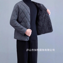 男士加绒棉服秋冬短款保暖内衣中老年加厚棉内胆爸爸装长袖内外穿