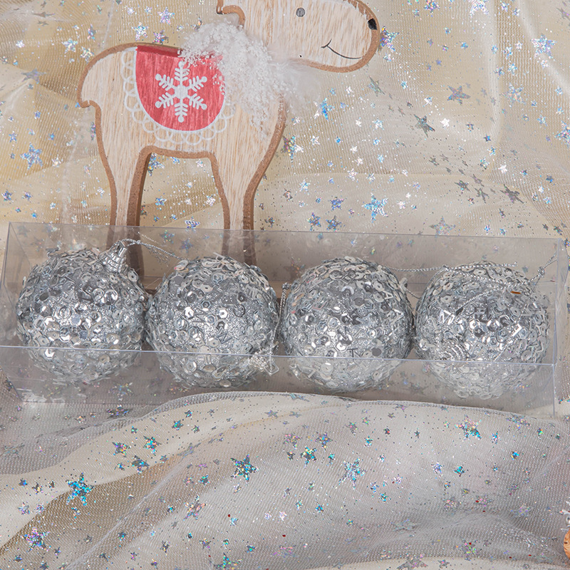 En stock nuevo Navidad 6cm ventana decoración bola 4/PCS árbol de Navidad colgante palo polvo lentejuelas espuma color bola