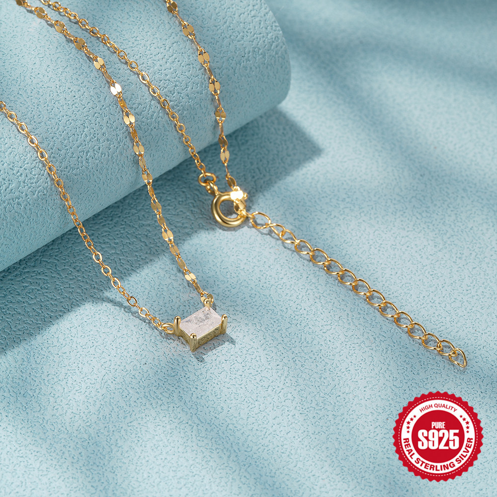 Casual, Daily Occasion 925 Sterling Silver Opal Zircon Plating Inlay Color Block Pendant Necklace