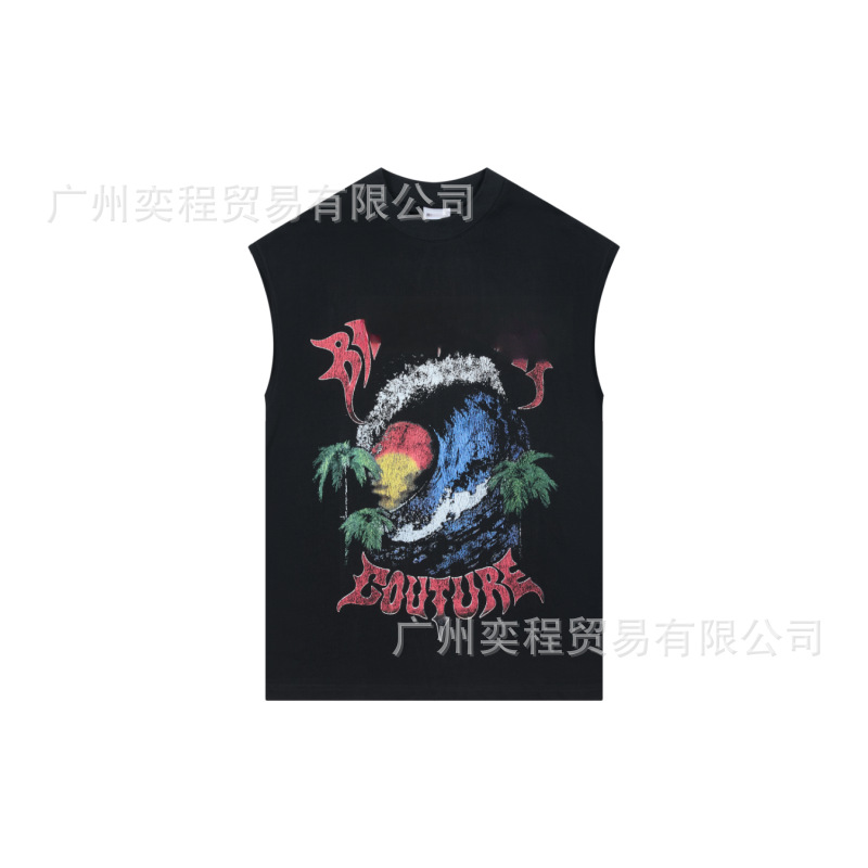 夏威夷椰树印花背心黑色