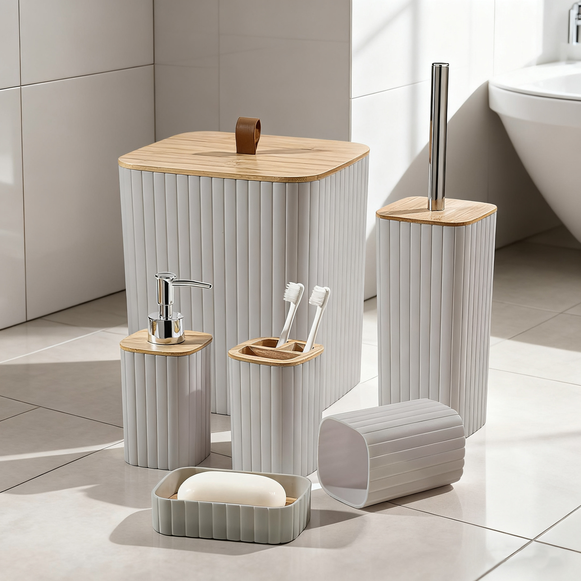 YUFEI estilo nórdico residencial set de cepillo de inodoro caja de almacenamiento de inodoro hotel cubierta de bambú artículos de higiene