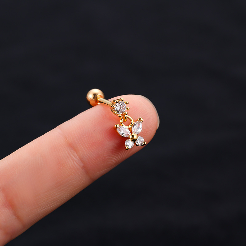 Nuovo doppio testa vite in acciaio inox asta spessa orecchio farfalla zircone orecchini a bottone orecchini puntura singolo_voghion.com