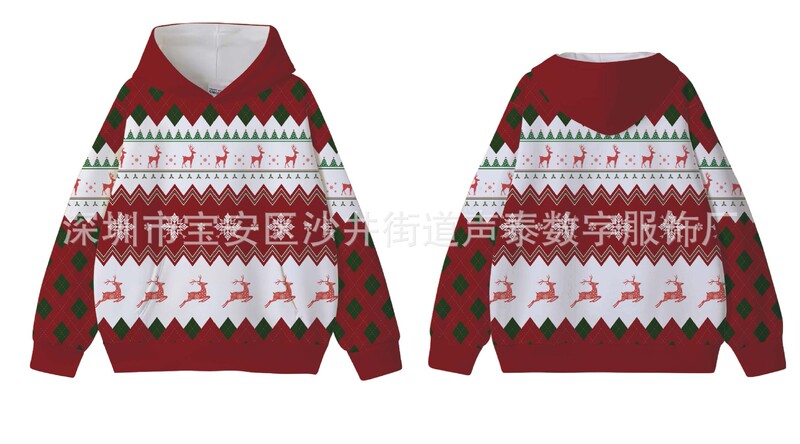 クリスマス親子ウェアクロスボーダーヘラジカフード付きスウェットシャツデジタルプリント長袖スウェットシャツカスタム秋冬フード付きスウェットシャツ|undefined