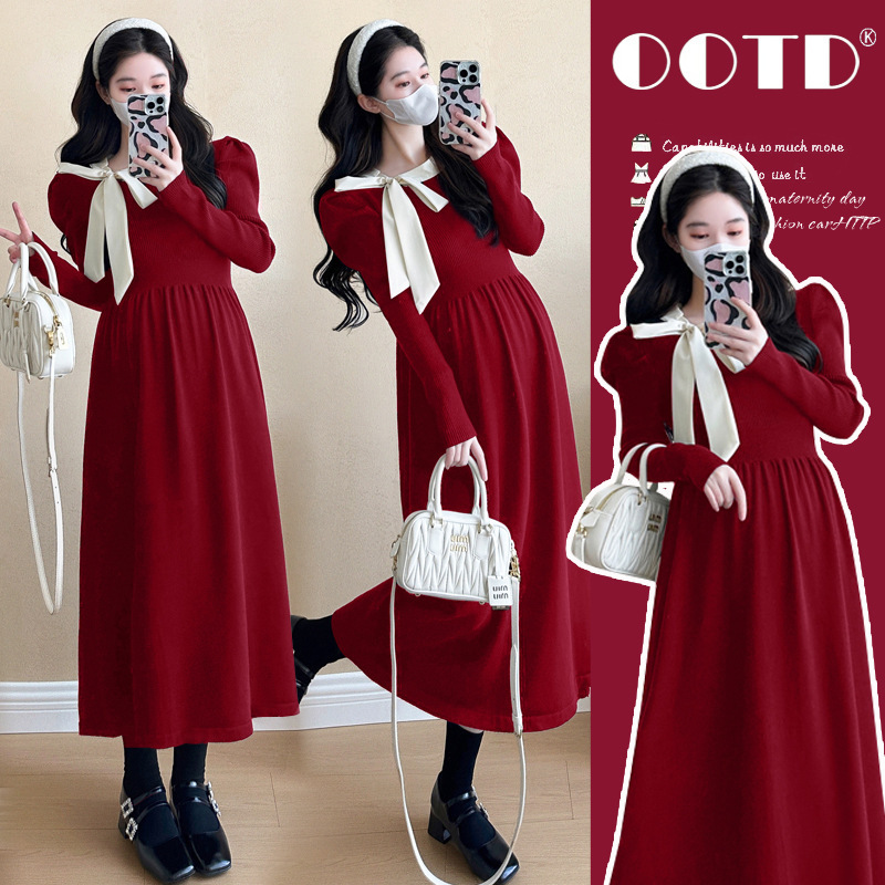 Maternity Dress 2025 Autumn and Winter New Korean Style Fashionable Tea Break Elegant Slimming Look Tall Internet Celebrity Dress Christmas Maternity Dress 2025 Autumn and Winter New Korean Style Fashionable Tea Break Elegant Slimming Look Tall Internet Celebrity Dress Christmas