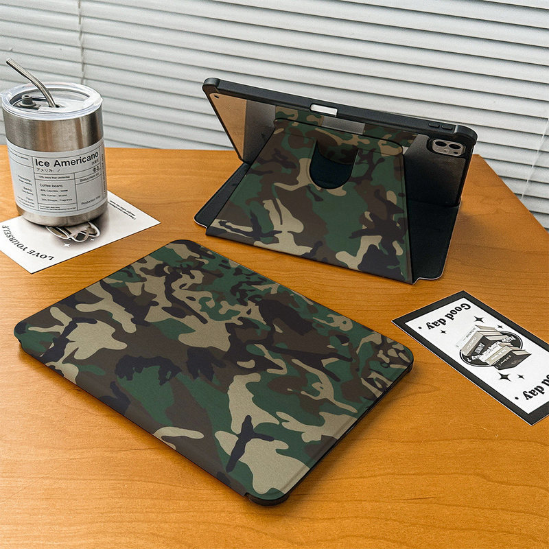 Retro camouflage case suitable for Apple iPad 11th generation with pen slot, pro protective cover, mini rotating stand, air Retro camouflage case suitable for Apple iPad 11th generation with pen slot, pro protective cover, mini rotating stand, air