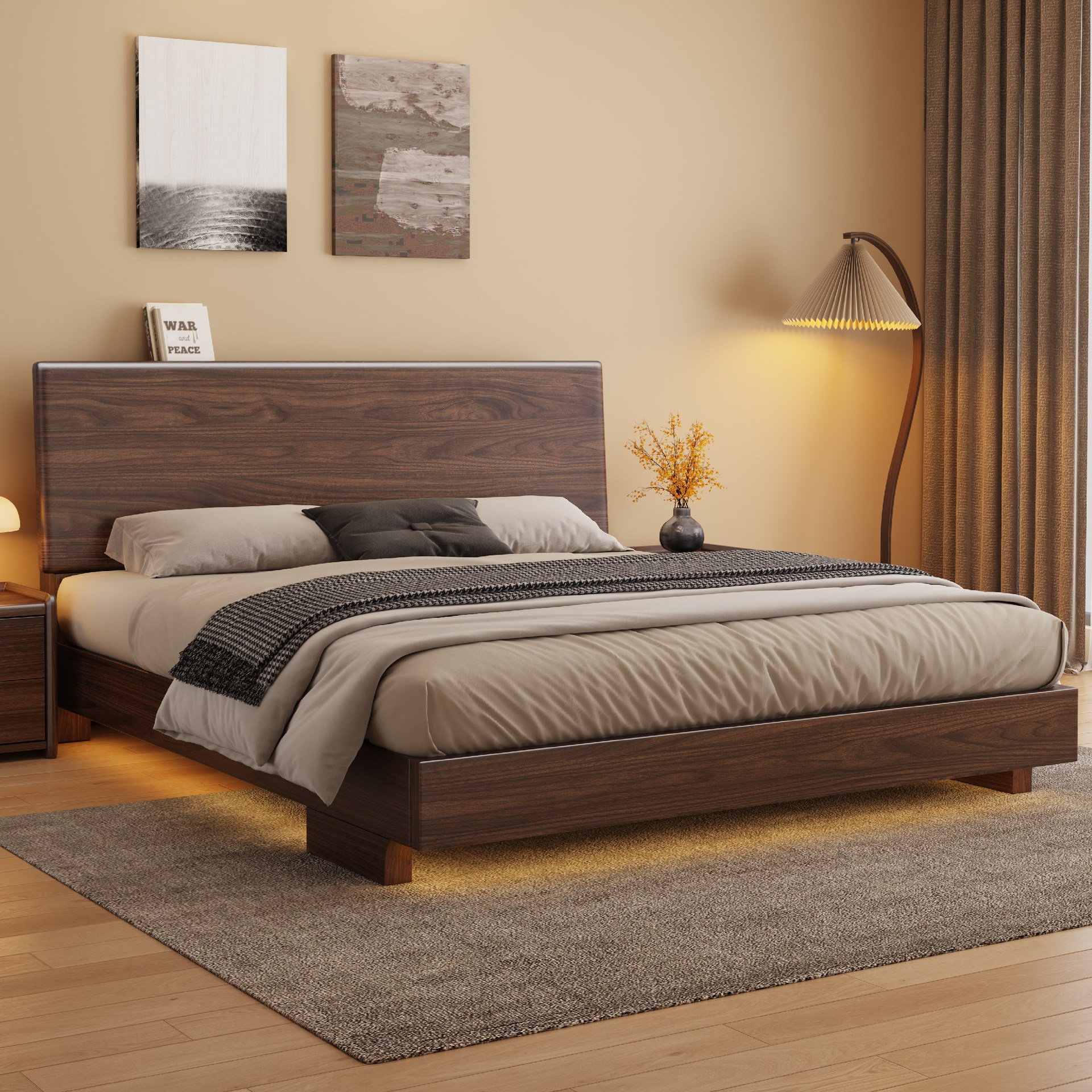 2026 New Model Ultra-Thin Bed with Multifunctional Storage Headboard, Home Use Storage Bed Frame, 1.8m Double Bed, Solid Wood Large Bed