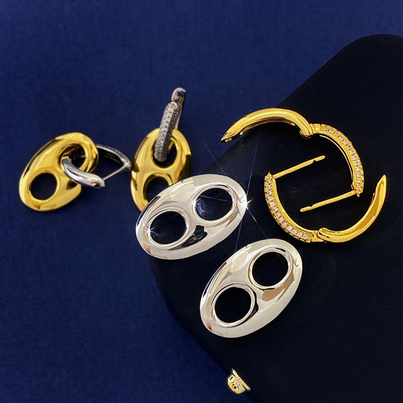 Orecchini a perno a forma di naso di maiale, lucidi e metallici, stile europeo-americano, accessorio di alta moda, nuova tendenza._voghion.com