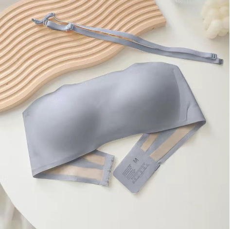 Ropa interior sin tirantes ropa exterior de las mujeres verano fino antideslizante tubo invisible sin costuras tira de jalea de pecho sujetador envuelto