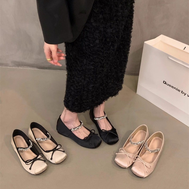Pink Ballet Flats with Hidden Height Increase for Women, 2025 New French Style Mary Jane Shallow Slip-On Shoes for Spring and Autumn, Slimming Effect Pink Ballet Flats with Hidden Height Increase for Women, 2025 New French Style Mary Jane Shallow Slip-On Shoes for Spring and Autumn, Slimming Effect