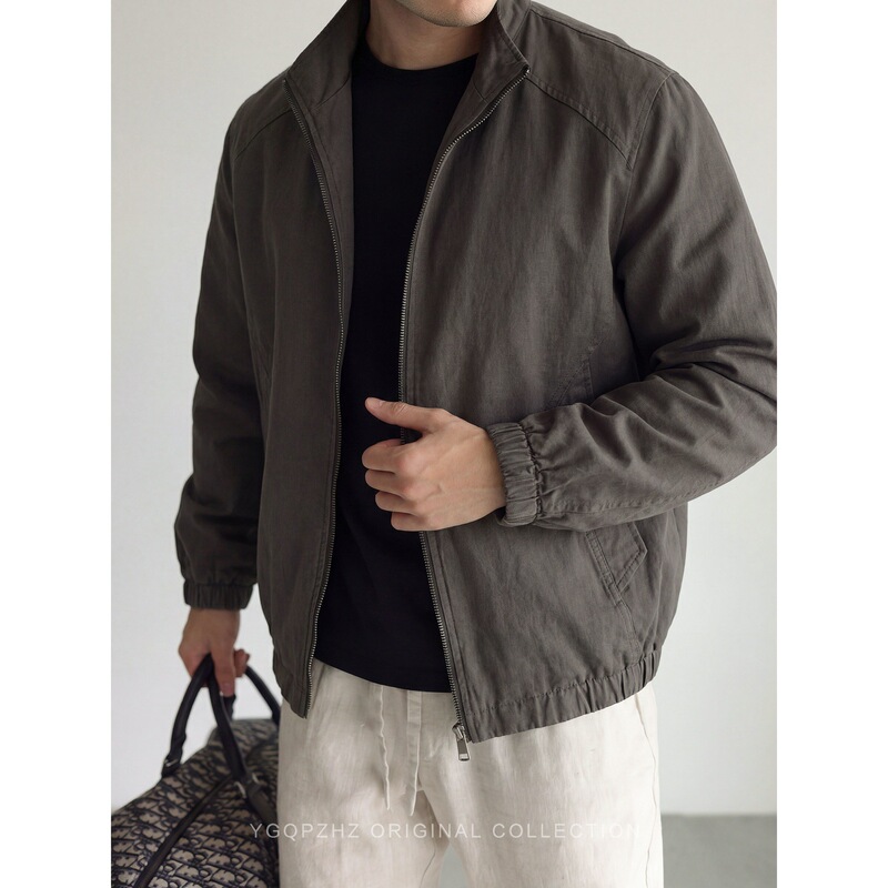 Cotton-linen golden ratio 2026 new Harrington motorcycle stand-up collar work jacket men's loose casual jacket