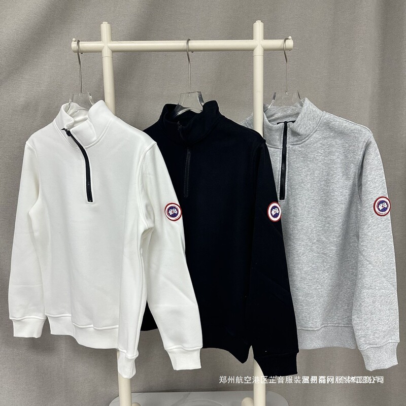 Ejia Cross-Border Supply Canadian Half-Zip Pure Color Badge Fleece-Lined Sweatshirt Amazon Pullover Long-Sleeved Men and Women