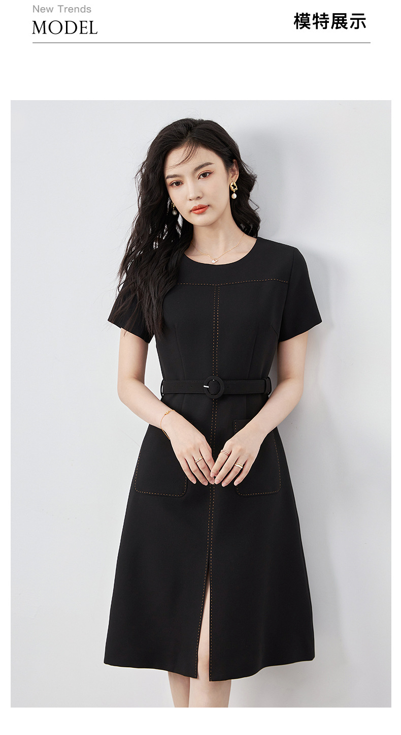 Đầm suông nữ midi che khuyết điểm eo, phong cách đi làm — Màu đen chi tiết 10