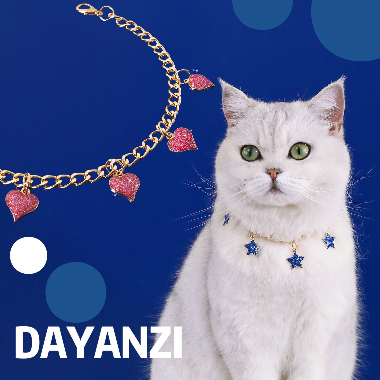 Comercio exterior mascotas collares de cadena de metal amor estrellas luna pendente gato perro collar accesorios collar