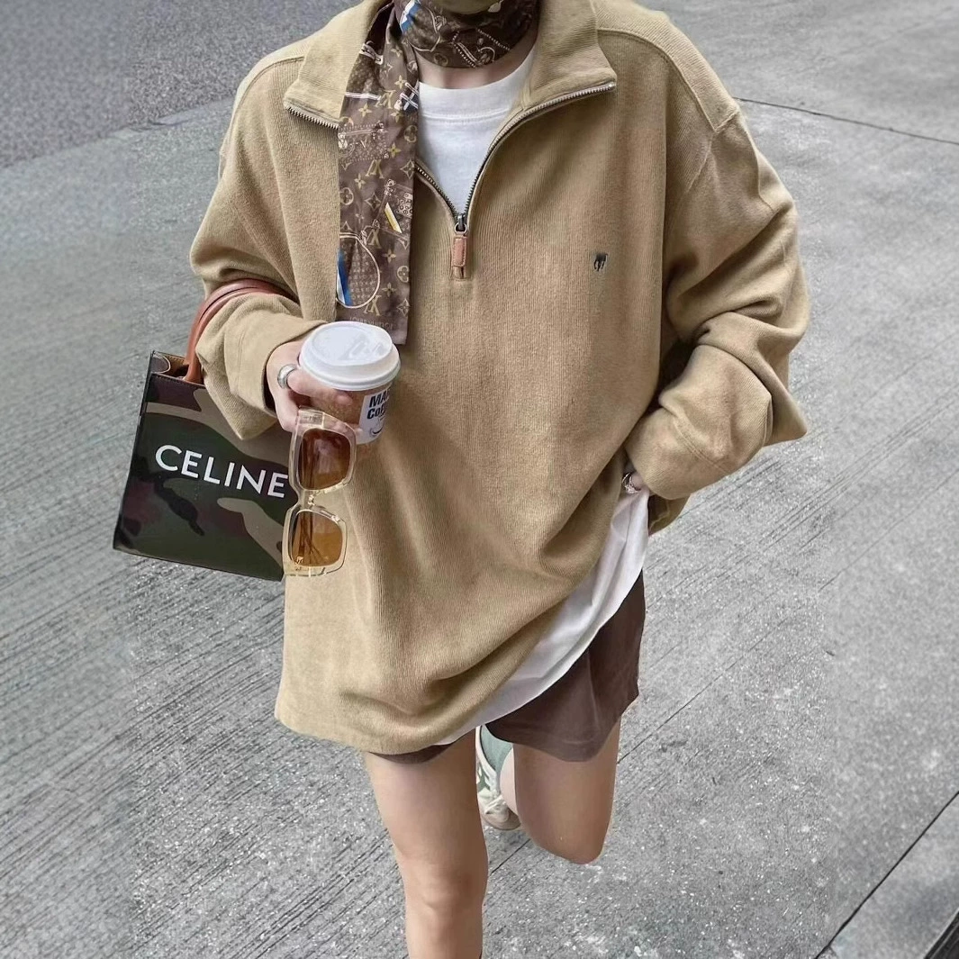 RL Rlaf Po логотип ретро пара свитер женский свитер с длинными рукавами мужской поло полумолнии отворот свободный американский