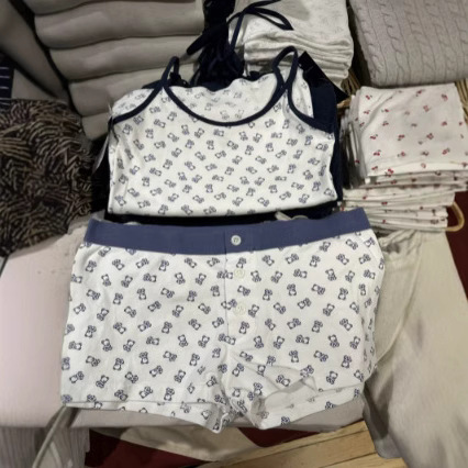 BM风小熊印花三粒扣松紧腰短裤女bm辣妹修身平角裤打底裤居家裤