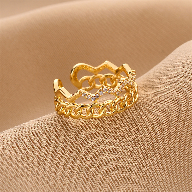 Fashion Letter Copper Plating Zircon Open Ring 1 Piece